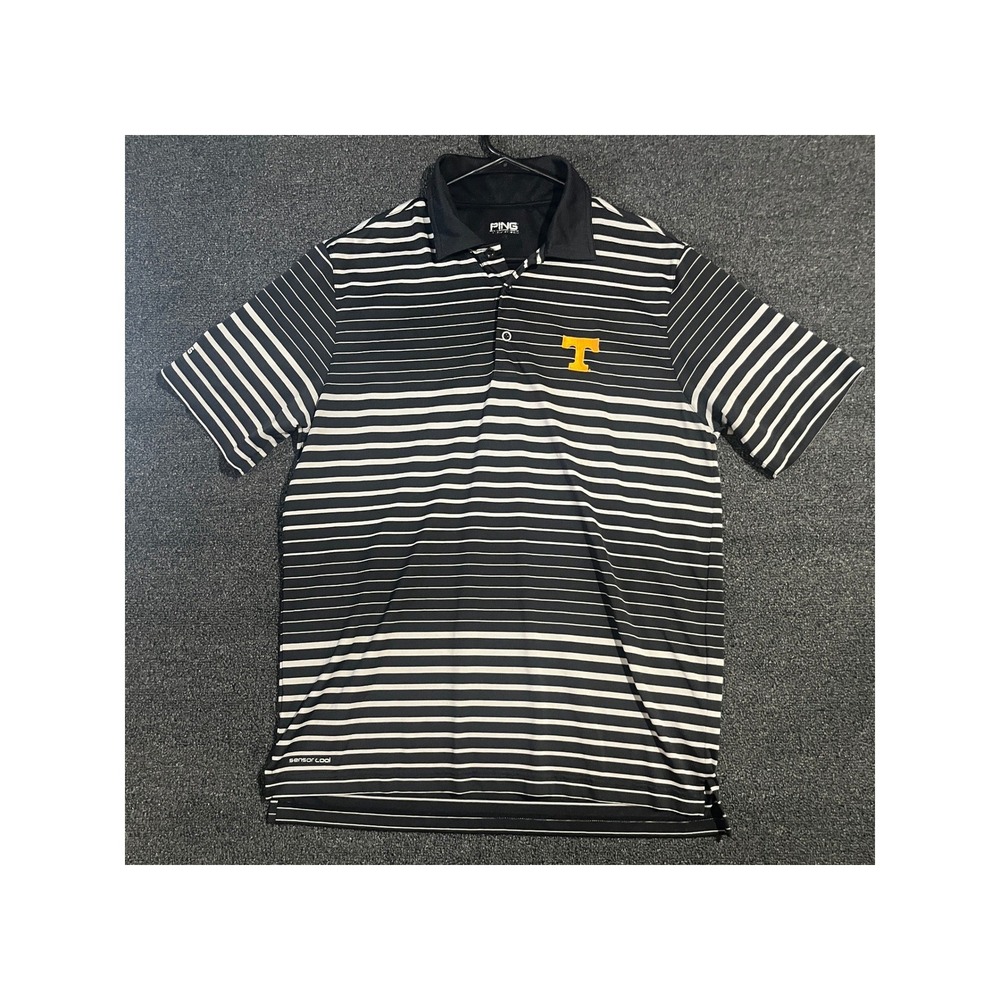 PING Tennessee Volunteers SensorCool Striped Golf Polo Shirt Mens XL Black White